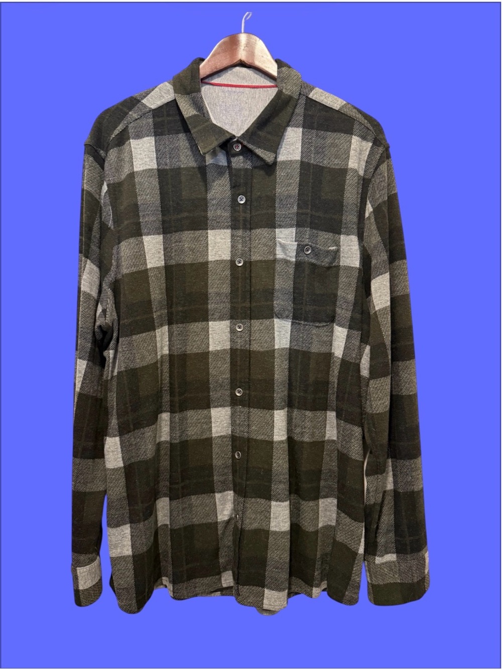 Shirt Madeflex Size XXL Mens Olive Green and Gray Plaid Button-Up Shirt